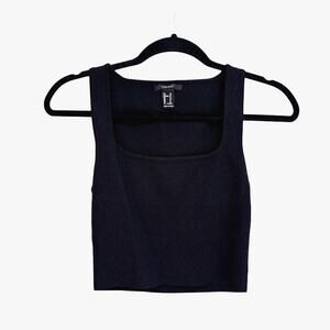 Forever 21 Ribbed Tank Black Square Neck Minimalist Capsule Closet M